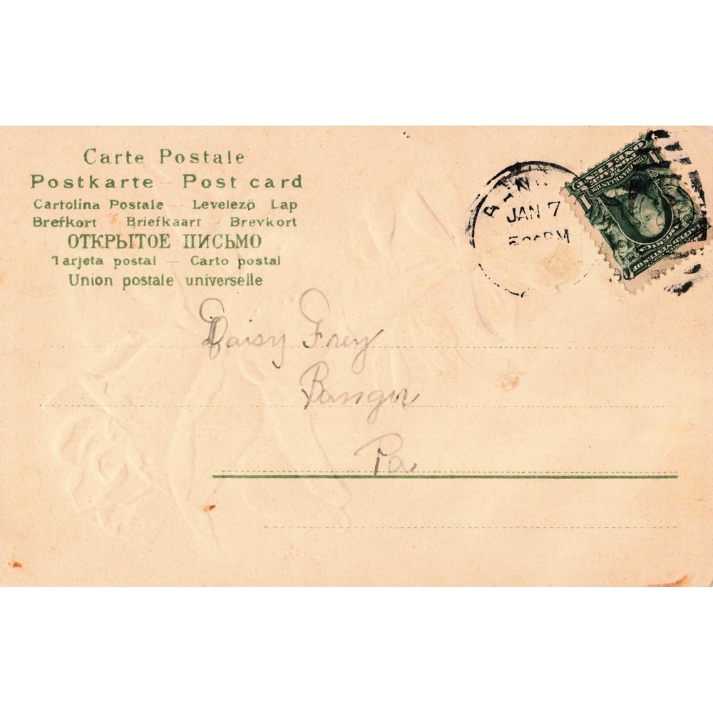 Bangor Pennsylvania PA Greetings From Yellow Rose Flower Glitter Postcard c1908 - Picture 2 of 2